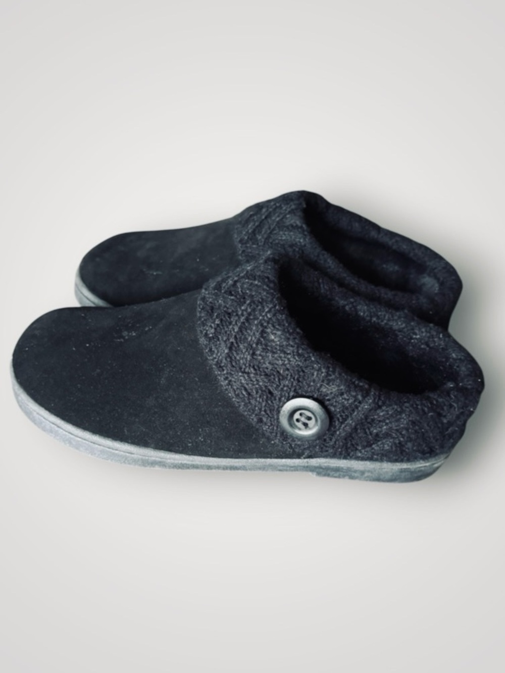 Clarks Black Suede Leather Sweater Collar Fleece Lined Slip On Clogs Slippers 9